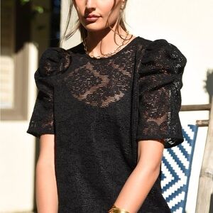 Greylin Black Lace Puff Sleeve Blouse